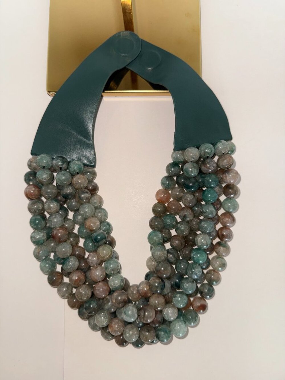 Stunning Green, Rose, Brown Beaded Collar Necklace D-003